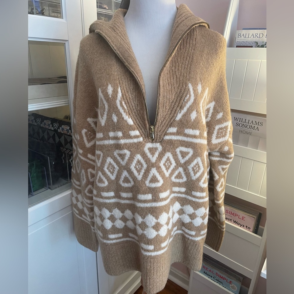 J. Crew Tan and White Patterned Sweater